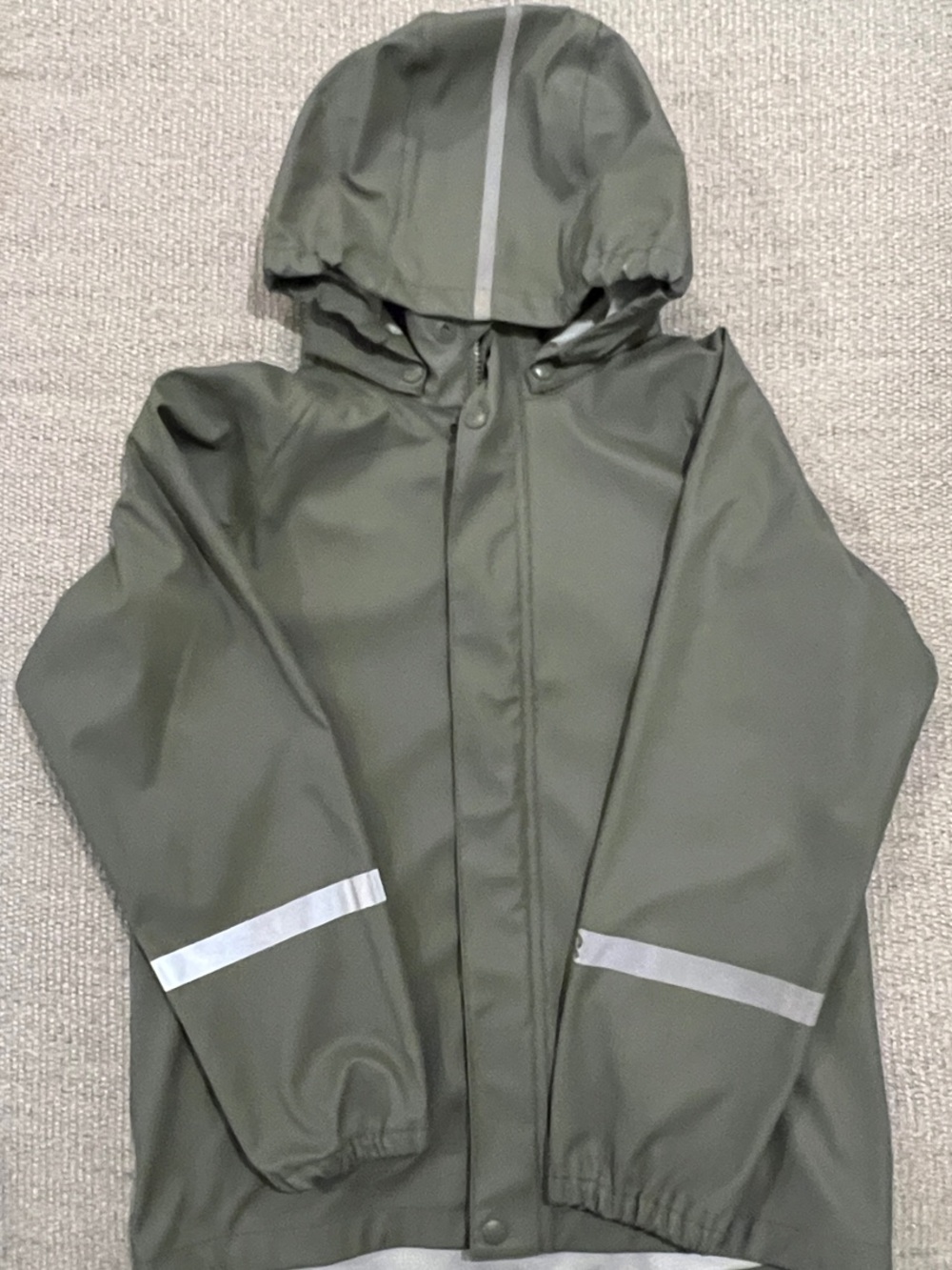 Children's Olive Hooded Raincoat with Reflective Trim